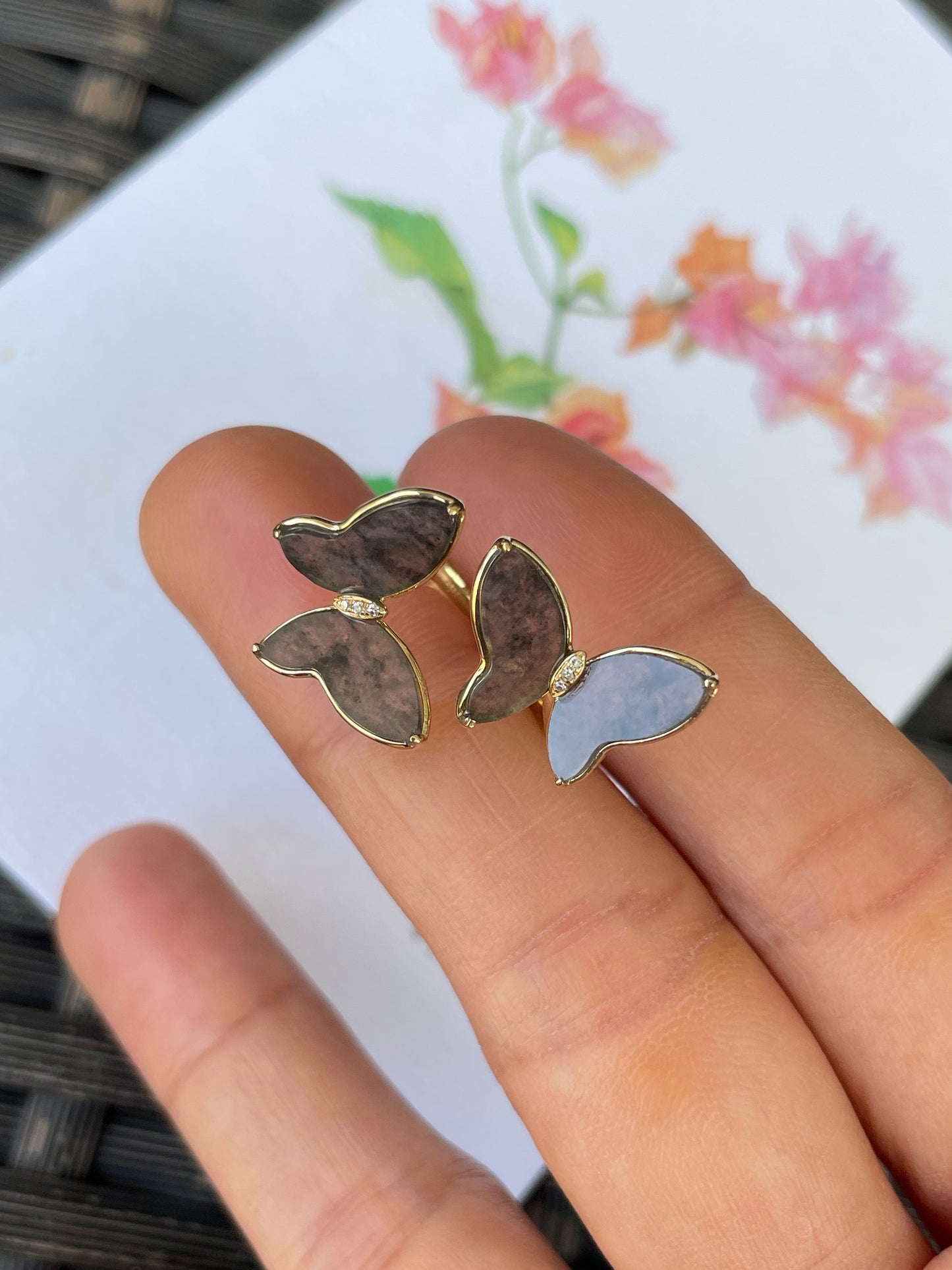 Icy Black Jade Ring - Butterfly Pair (NJR336)