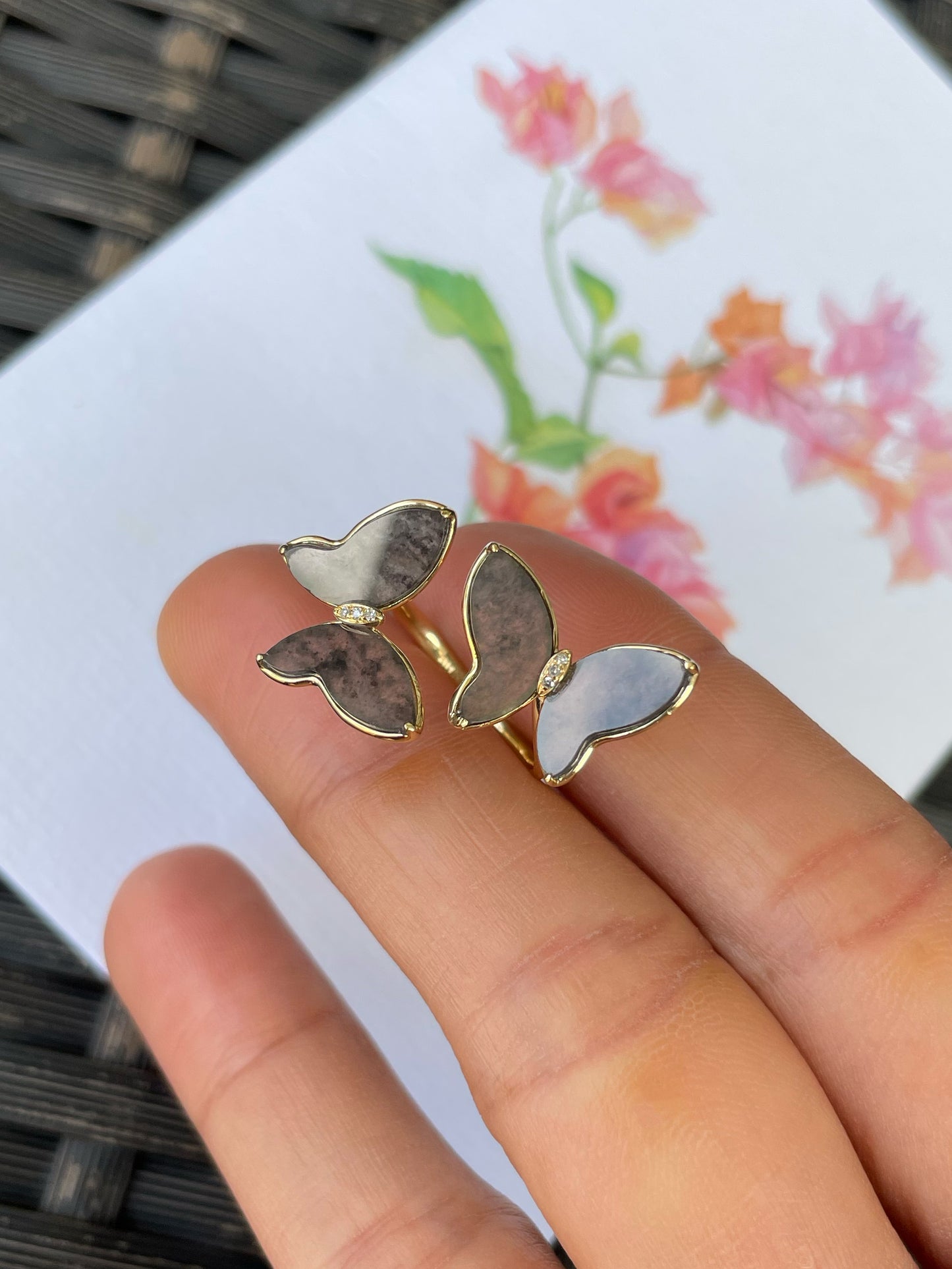 Icy Black Jade Ring - Butterfly Pair (NJR336)