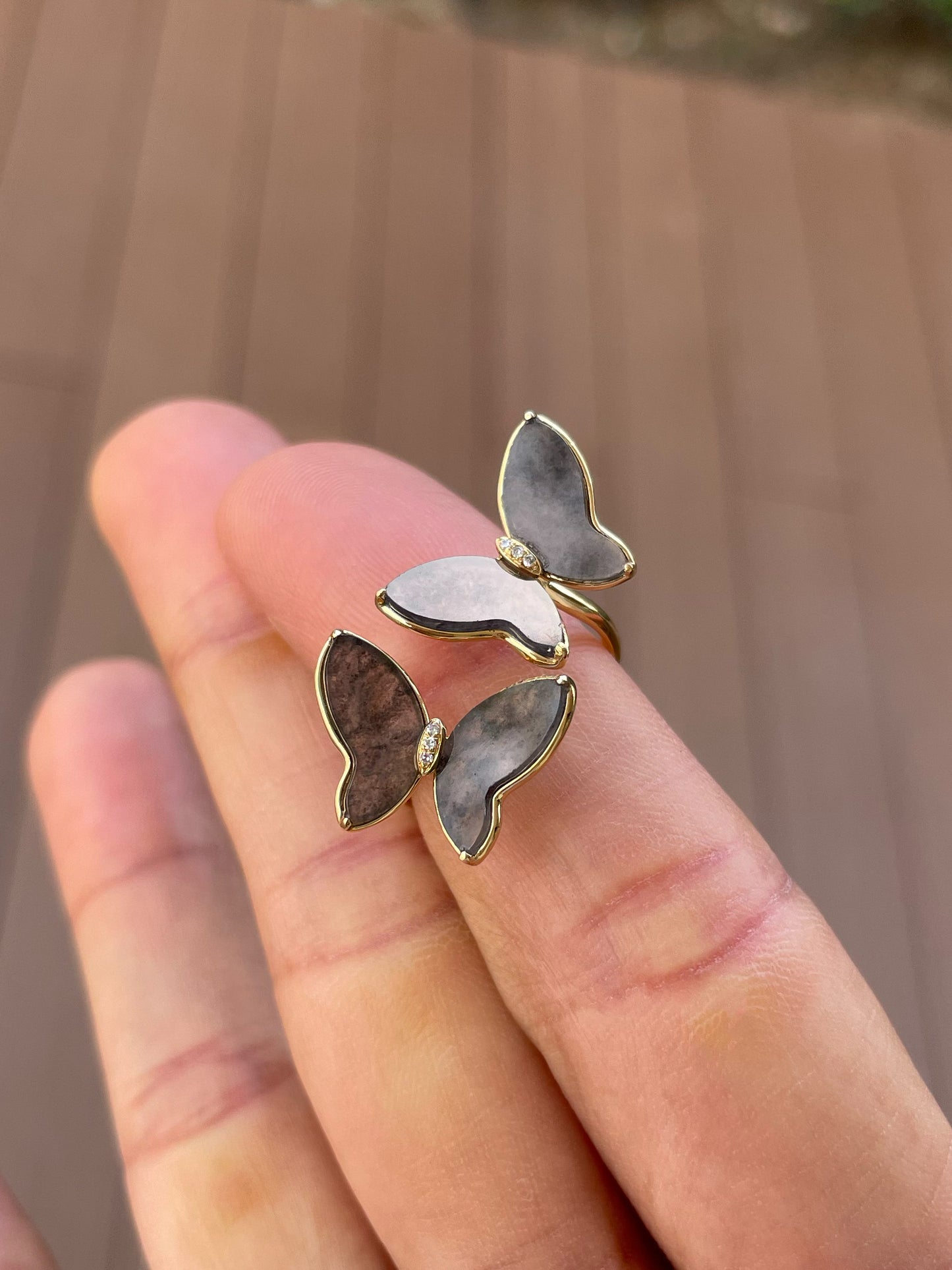 Icy Black Jade Ring - Butterfly Pair (NJR336)