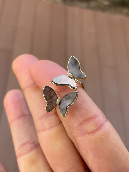Icy Black Jade Ring - Butterfly Pair (NJR336)
