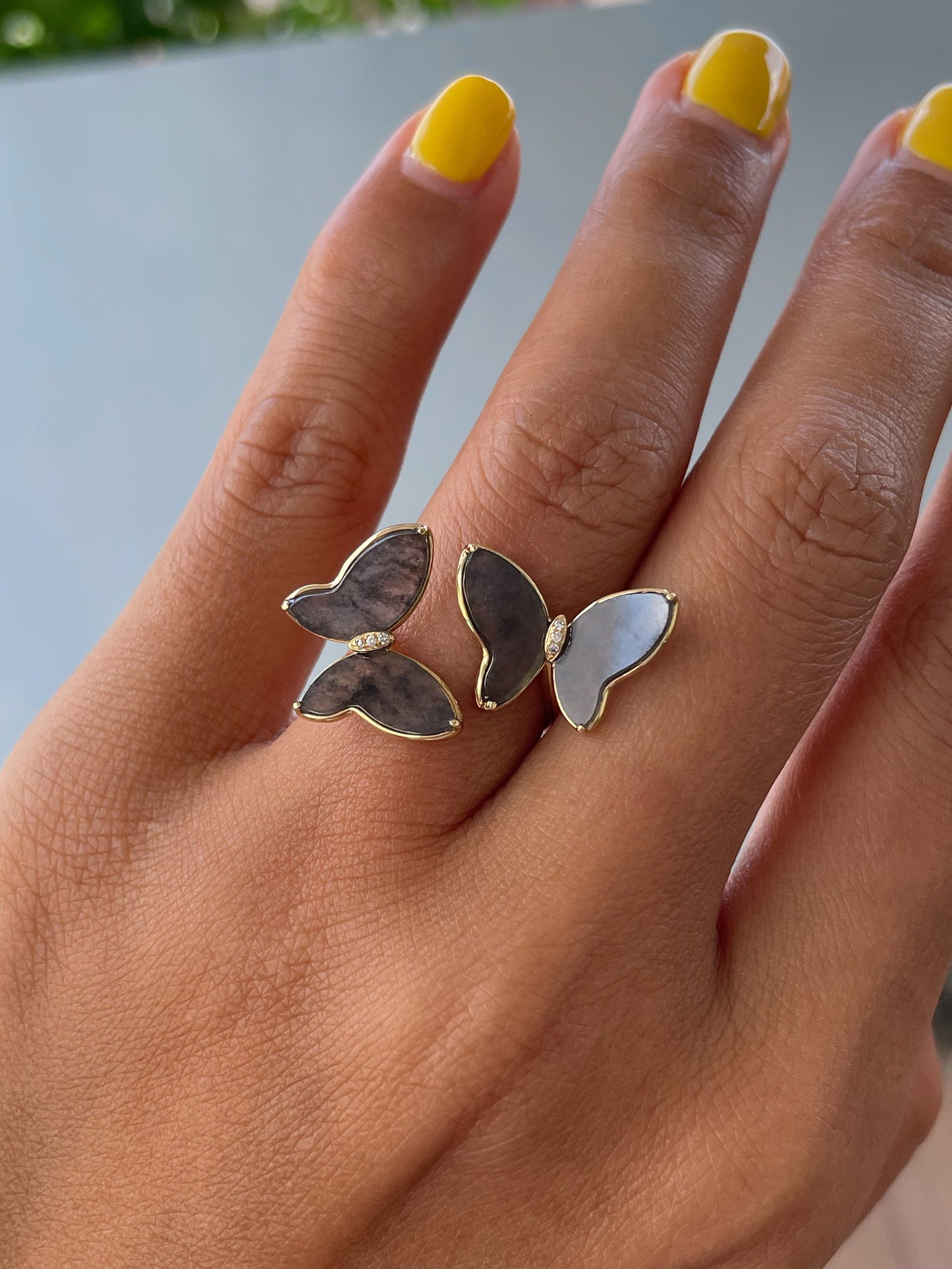 Icy Black Jade Ring - Butterfly Pair (NJR336)