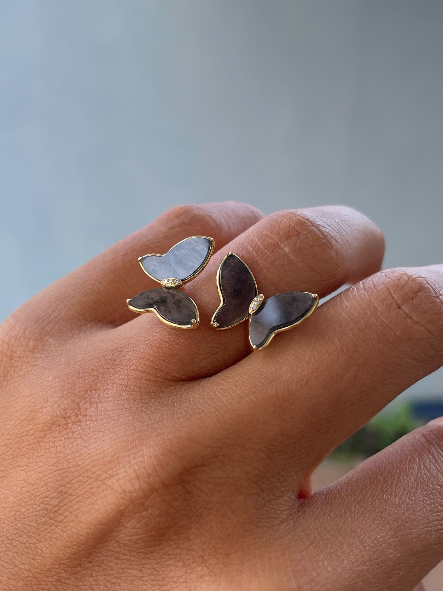 Icy Black Jade Ring - Butterfly Pair (NJR336)