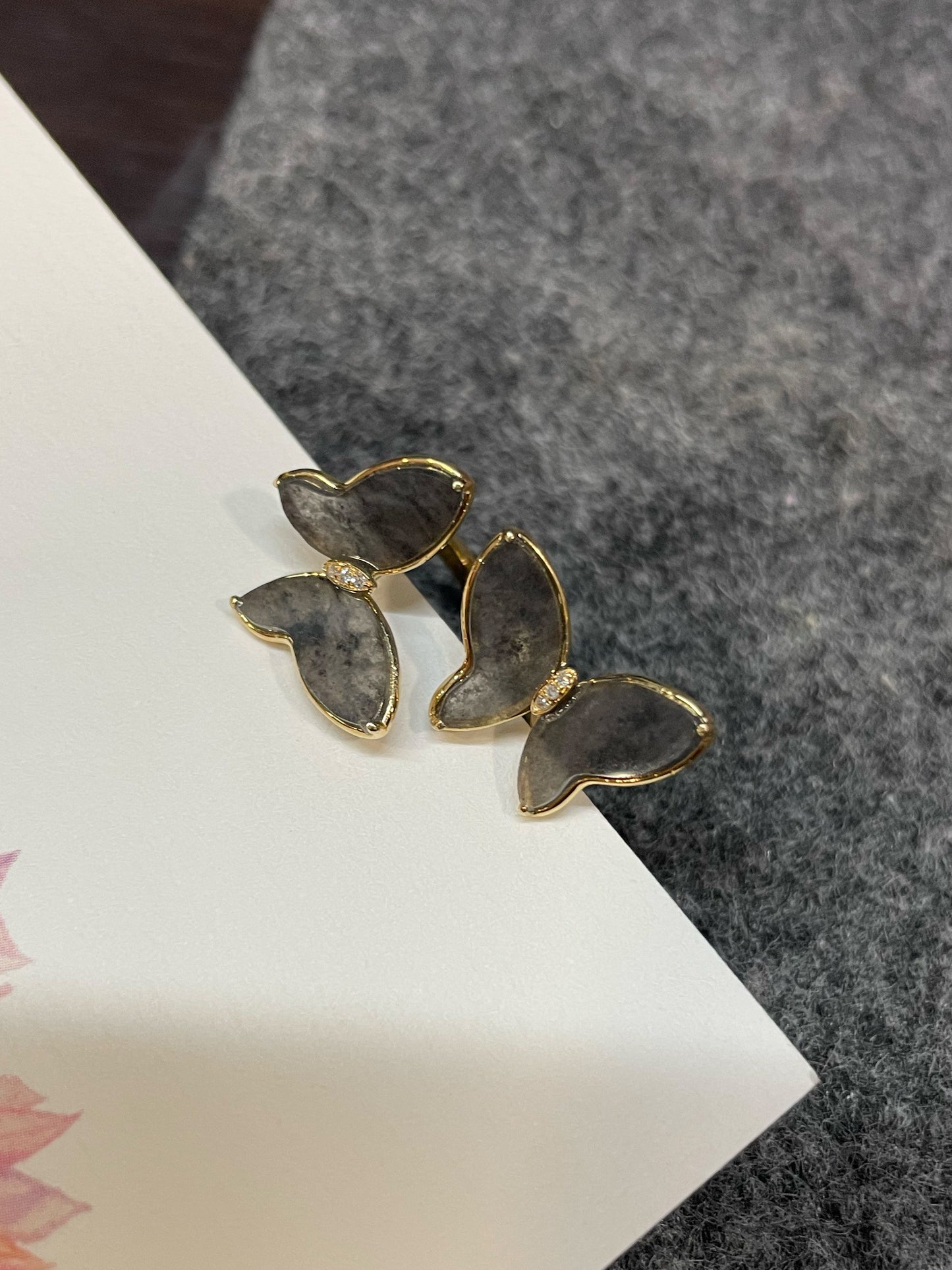 Icy Black Jade Ring - Butterfly Pair (NJR336)