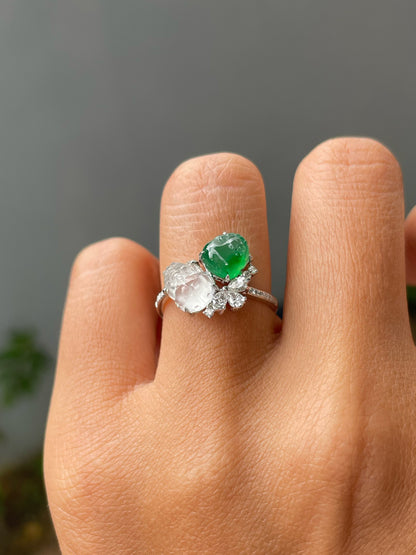 Green & Glassy Jade Ring - Pixiu & Golden Toad (NJR338)
