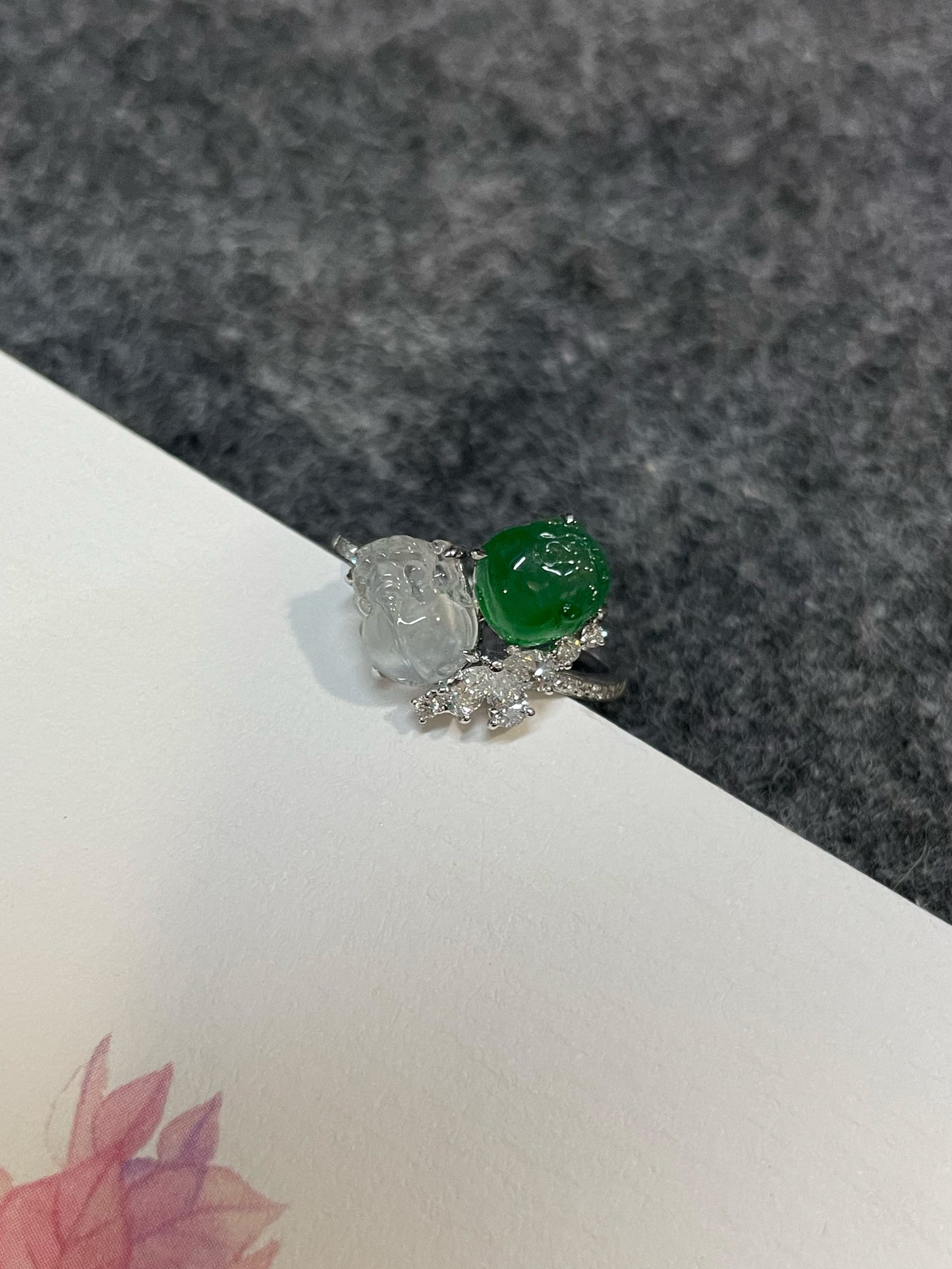 Green & Glassy Jade Ring - Pixiu & Golden Toad (NJR338)