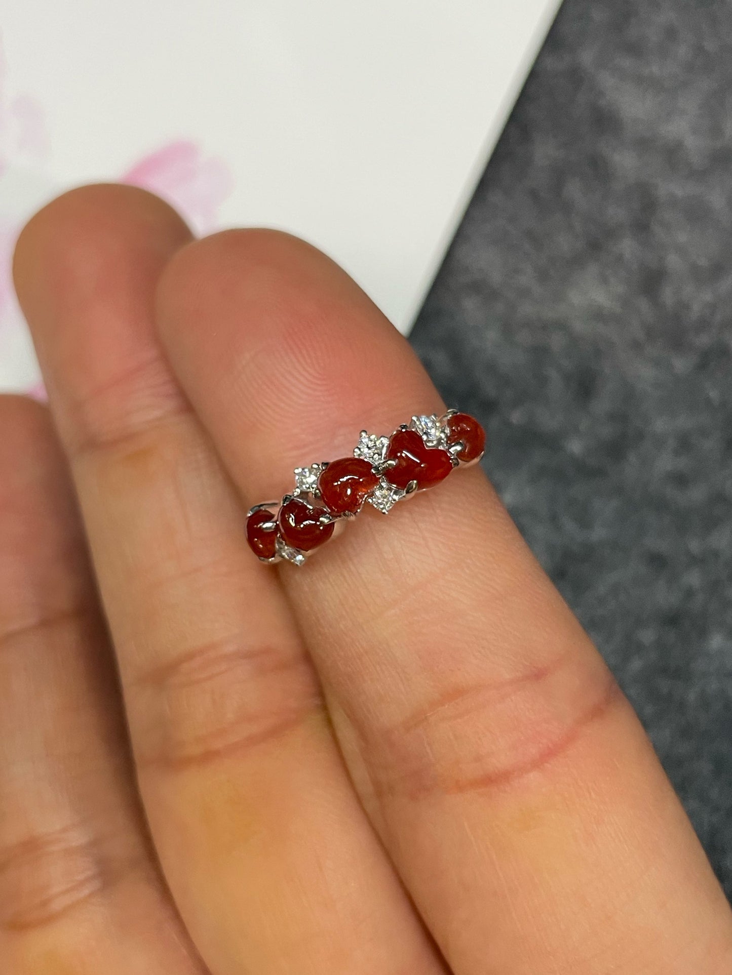 Red Jade Ring - Hearts (NJR339)