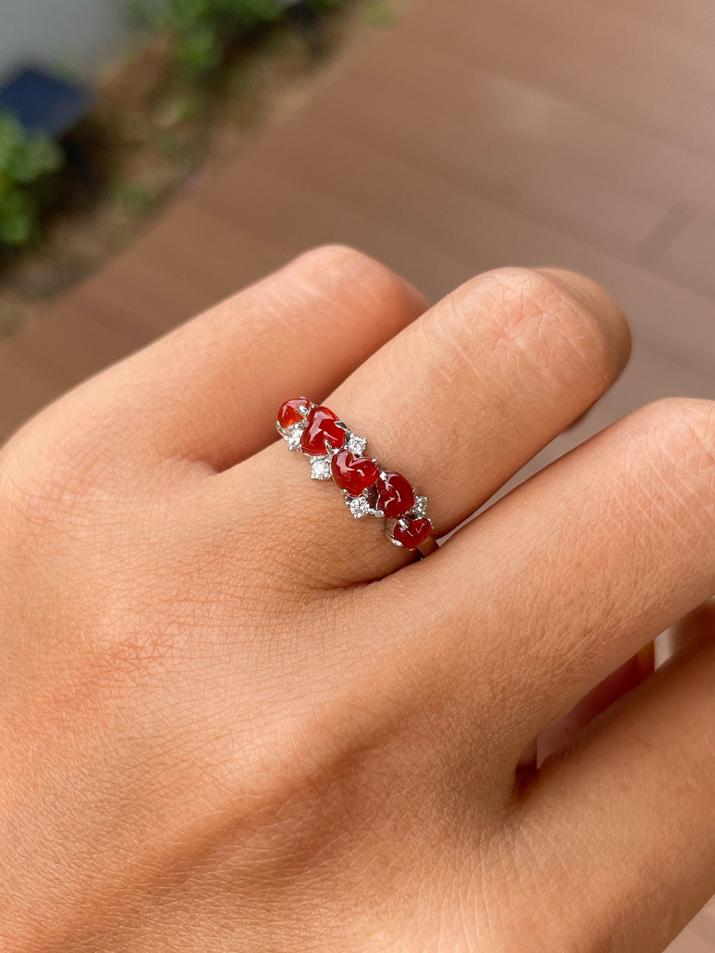 Red Jade Ring - Hearts (NJR339)