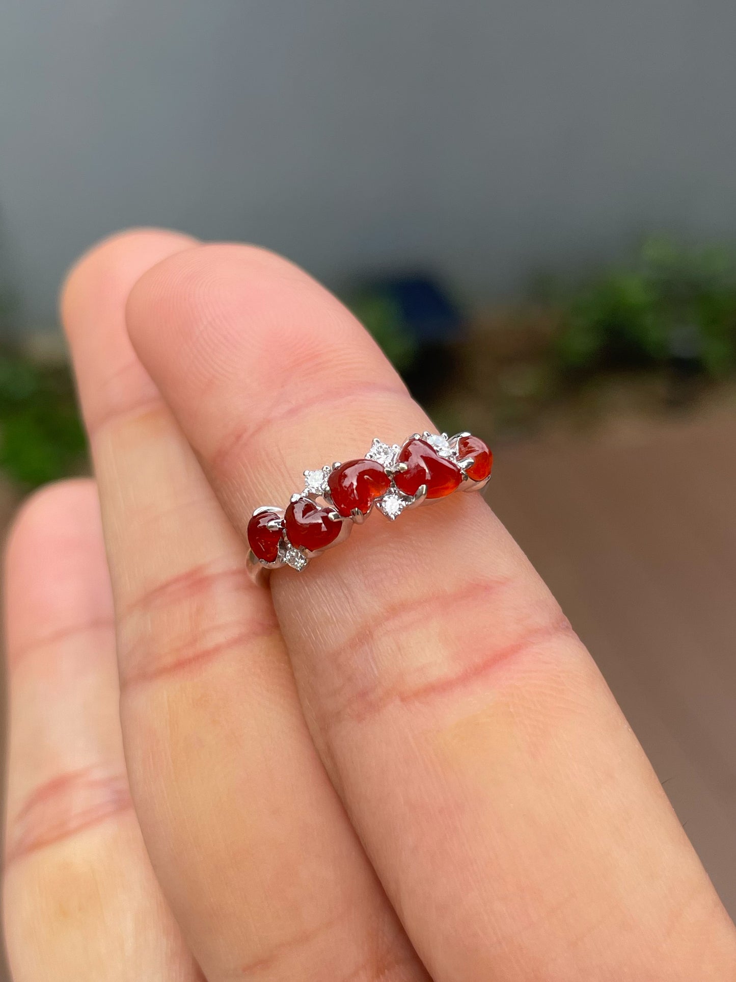 Red Jade Ring - Hearts (NJR339)