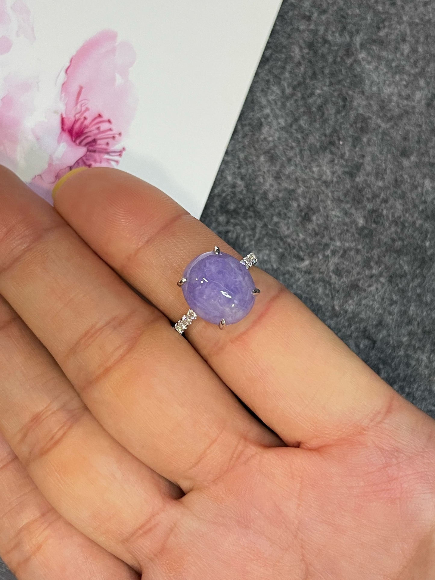 Lavender Jadeite Cabochon Ring (NJR352)