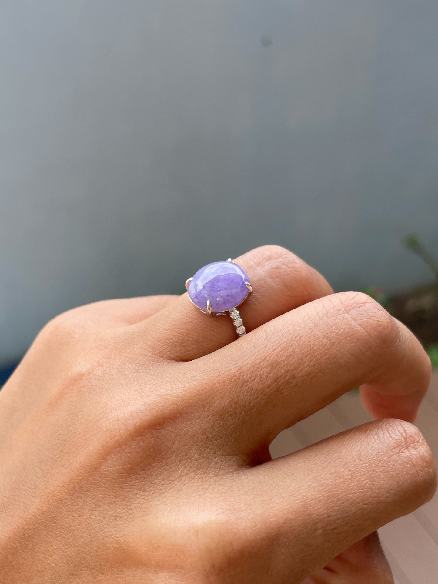 Lavender Jadeite Cabochon Ring (NJR352)