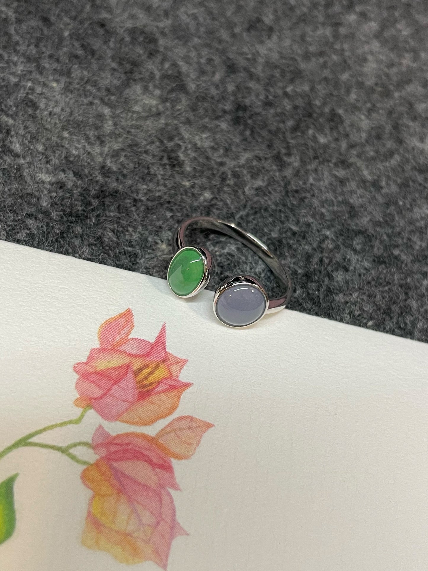 Green & Lavender Jade Ring - Cabochons (NJR355)
