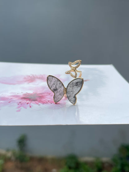 Icy Black Jade Ring - Butterfly (NJR358)