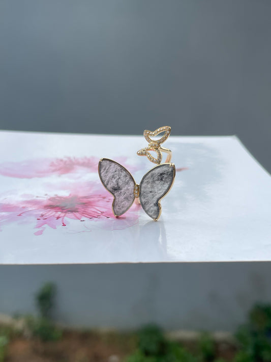 Icy Black Jade Ring - Butterfly (NJR358)