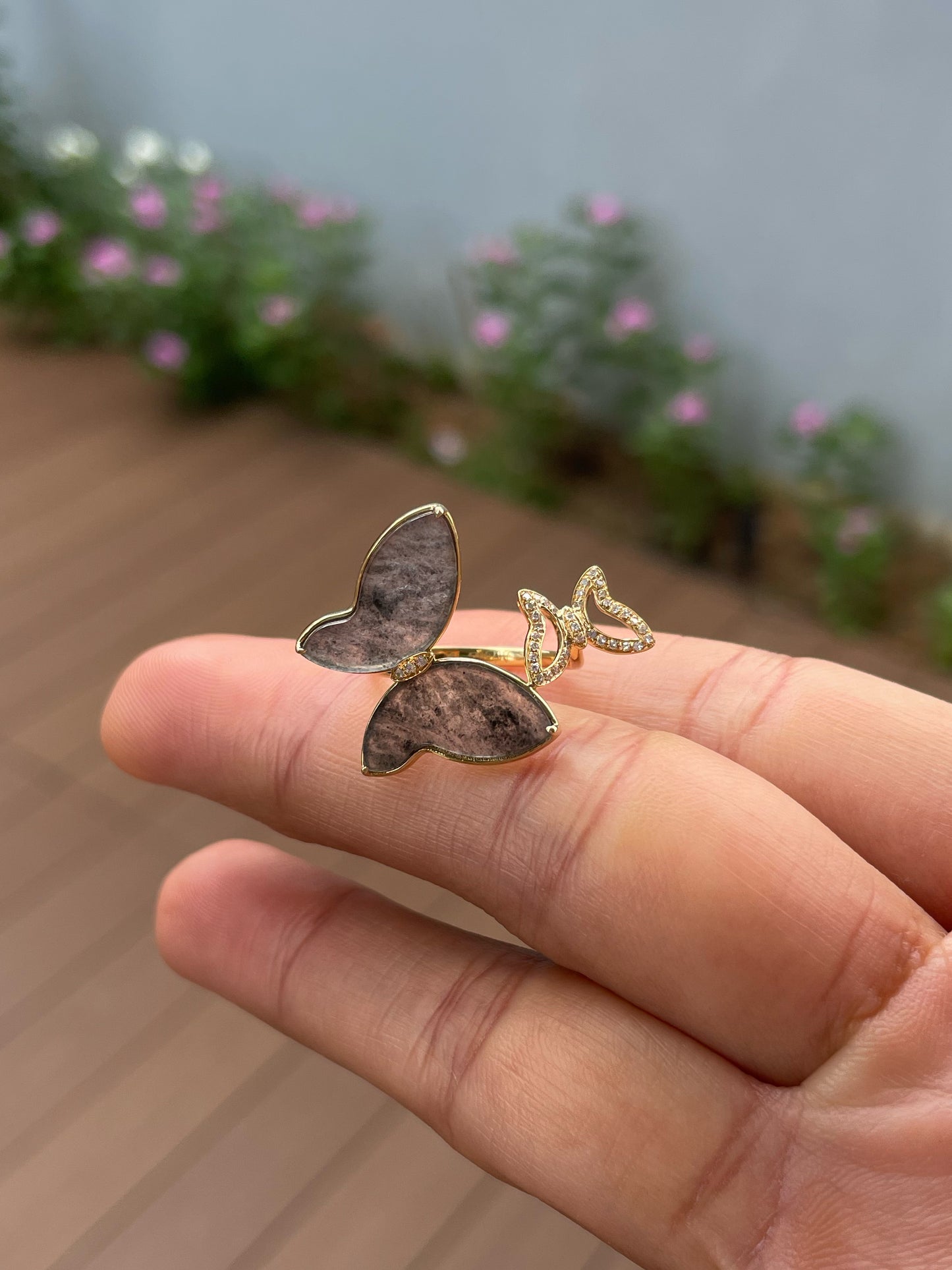 Icy Black Jade Ring - Butterfly (NJR358)