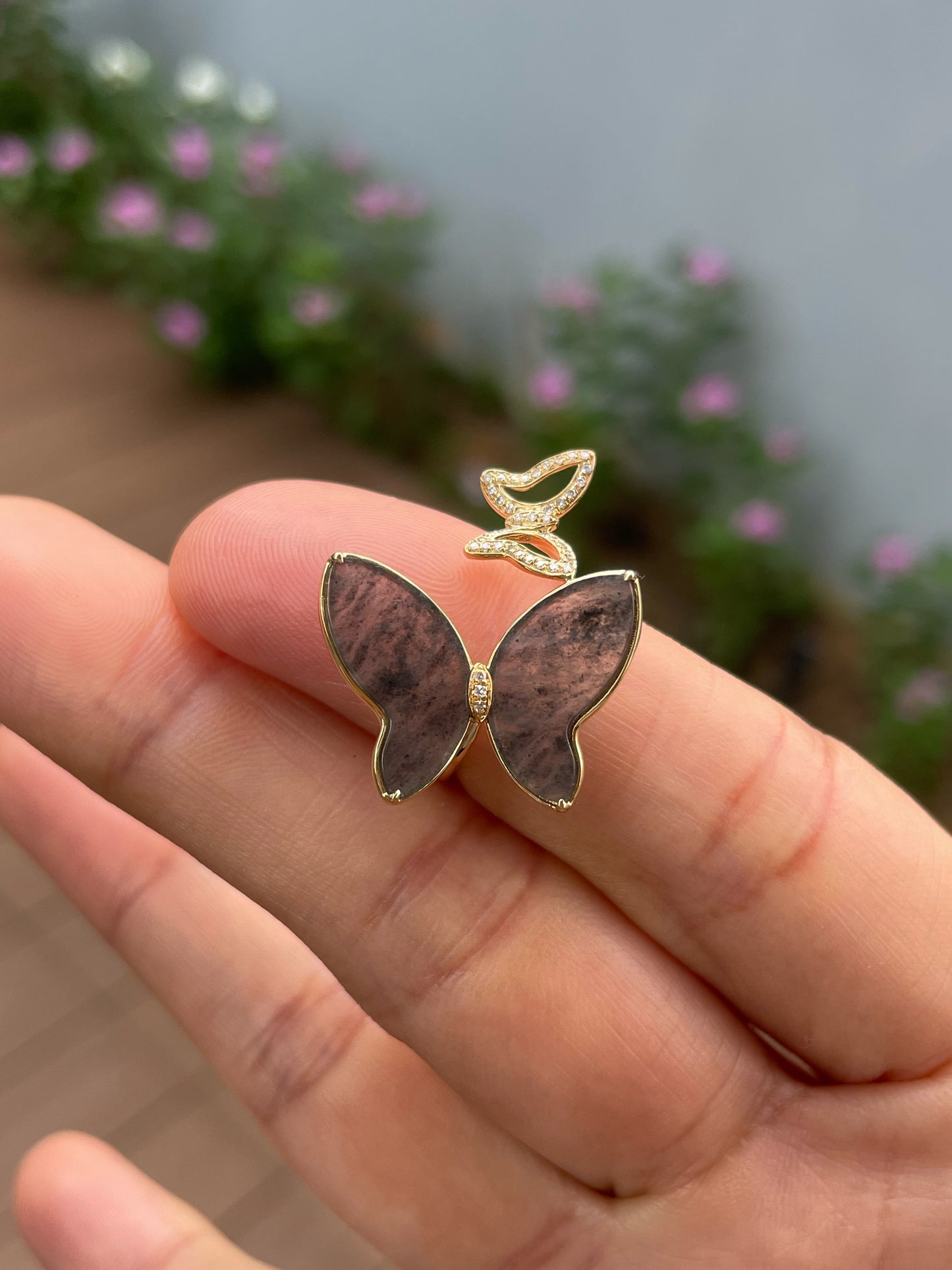 Icy Black Jade Ring - Butterfly (NJR358)