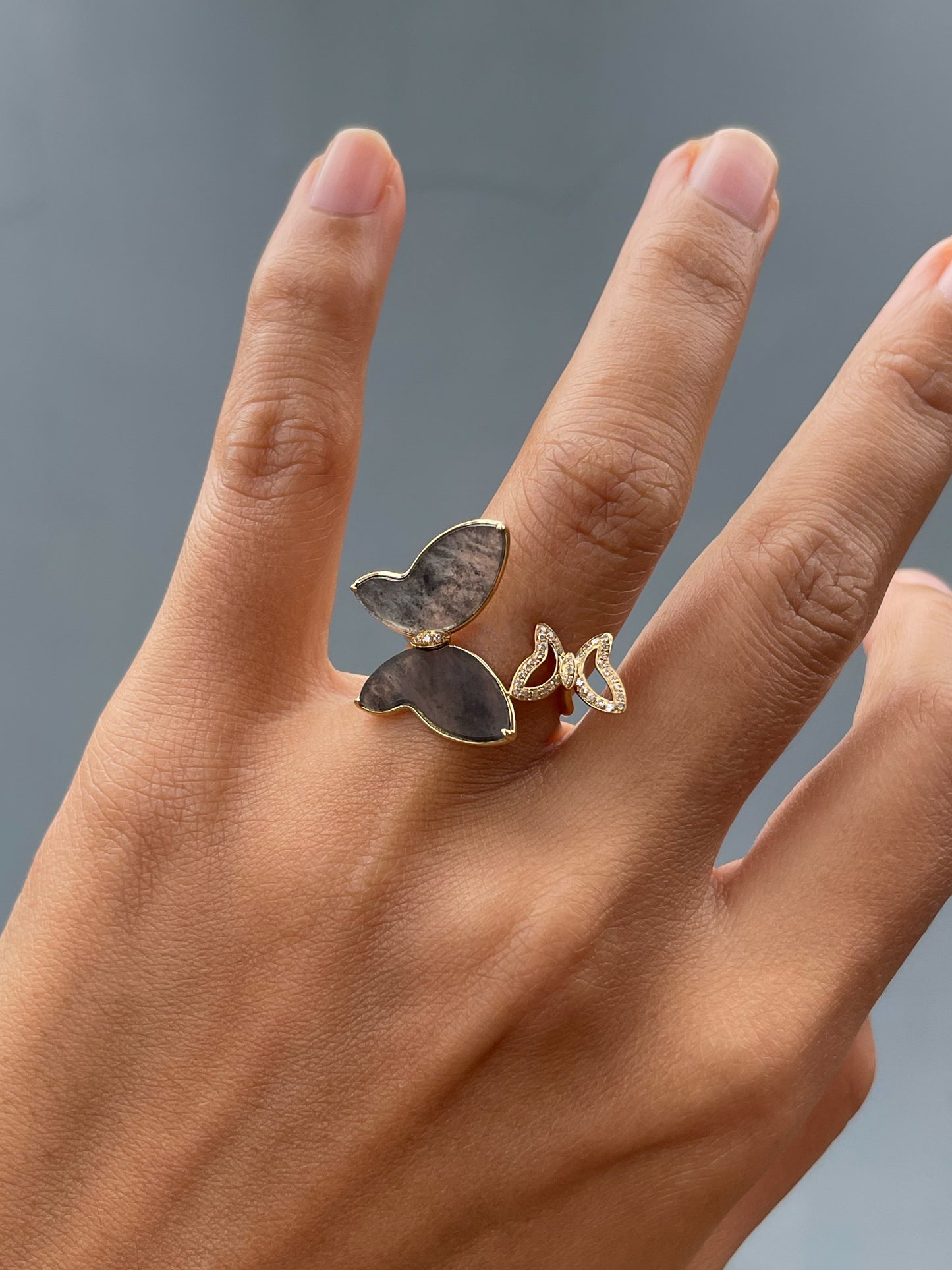 Icy Black Jade Ring - Butterfly (NJR358)