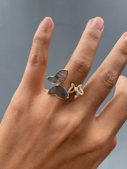 Icy Black Jade Ring - Butterfly (NJR358)