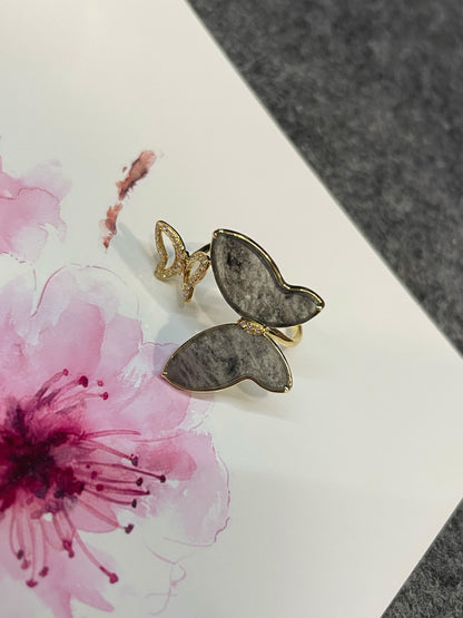 Icy Black Jade Ring - Butterfly (NJR358)