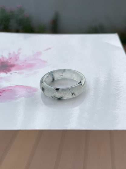 Icy White With Black Jadeite Abacus Ring | HK 14 (NJR360)