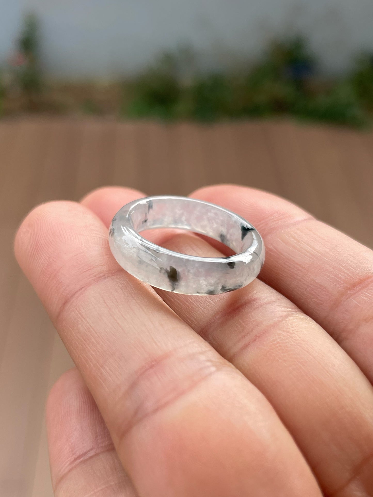 Icy White With Black Jadeite Abacus Ring | HK 14 (NJR360)