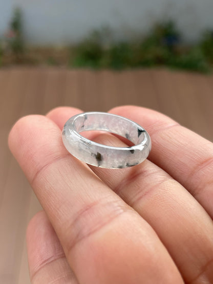 Icy White With Black Jadeite Abacus Ring | HK 14 (NJR360)