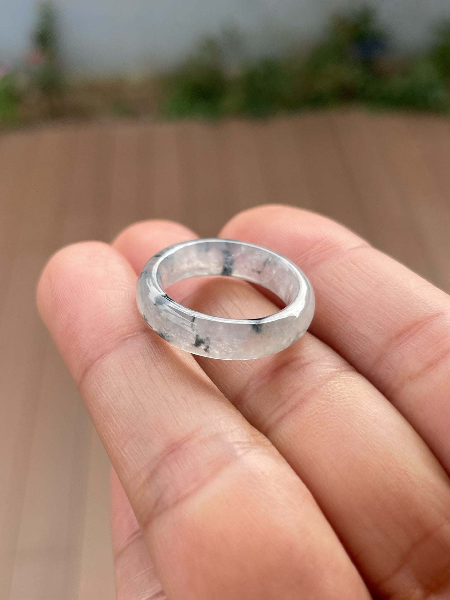 Icy White With Black Jadeite Abacus Ring | HK 14 (NJR360)