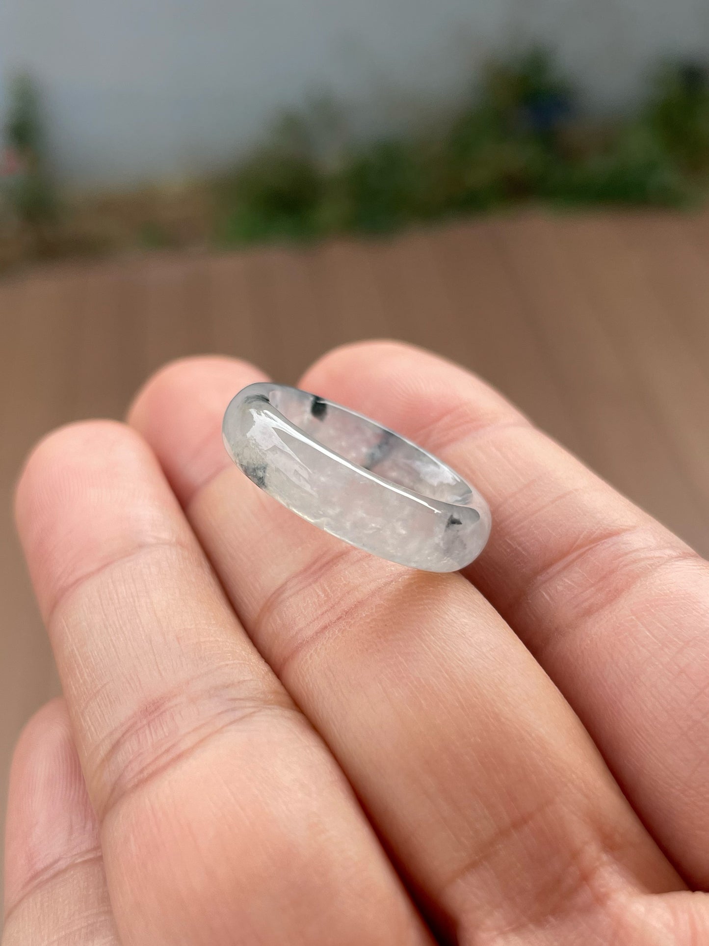 Icy White With Black Jadeite Abacus Ring | HK 14 (NJR360)