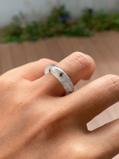 Icy White With Black Jadeite Abacus Ring | HK 14 (NJR360)