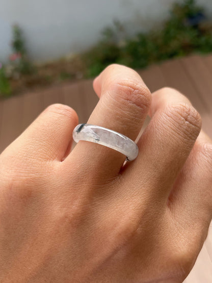 Icy White With Black Jadeite Abacus Ring | HK 14 (NJR360)