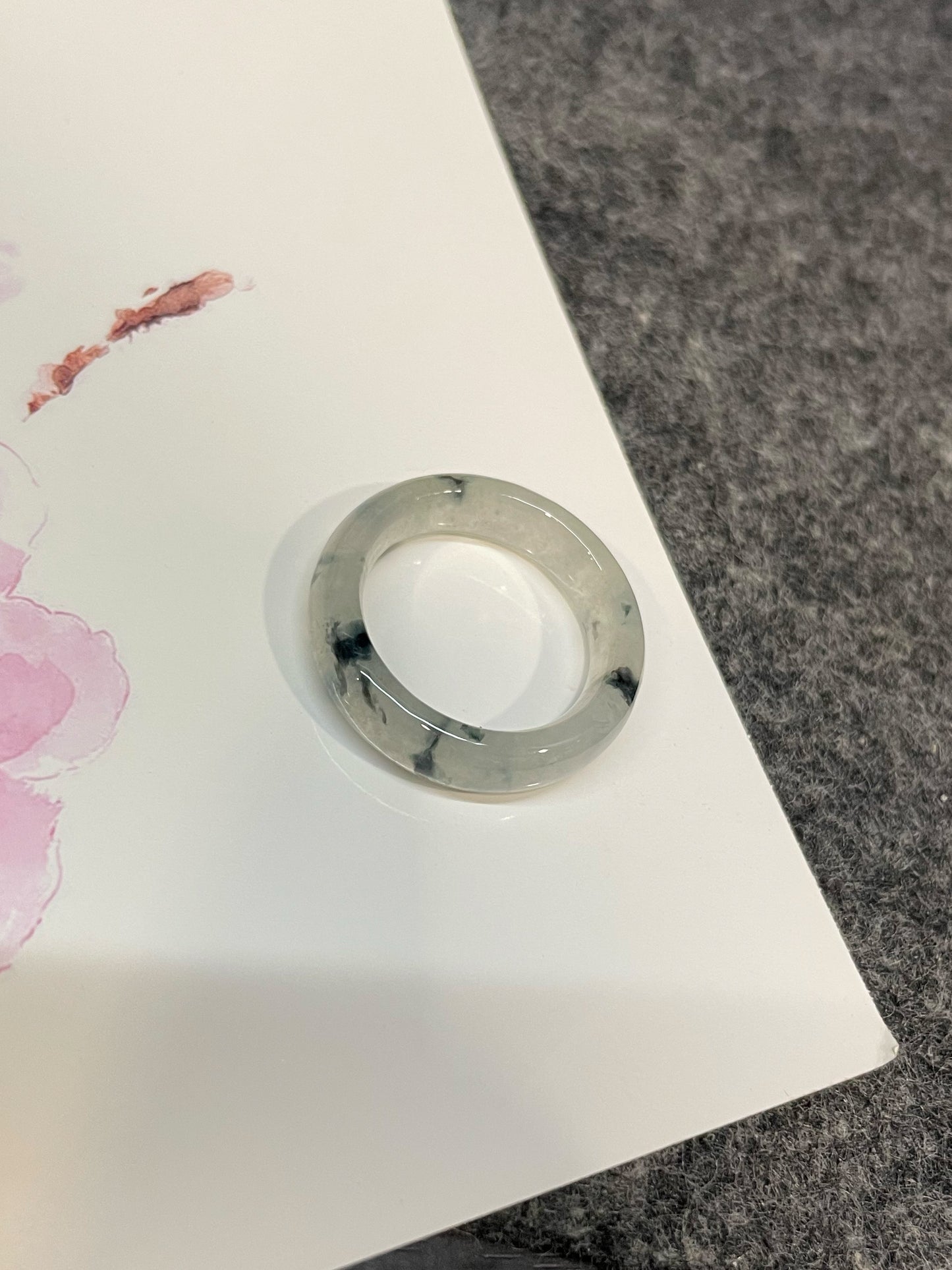 Icy White With Black Jadeite Abacus Ring | HK 14 (NJR360)