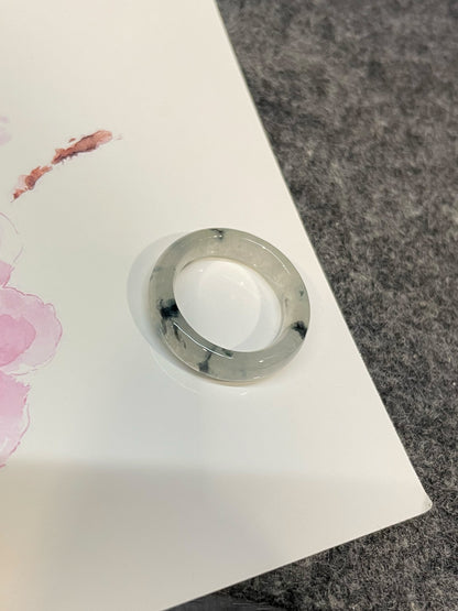 Icy White With Black Jadeite Abacus Ring | HK 14 (NJR360)