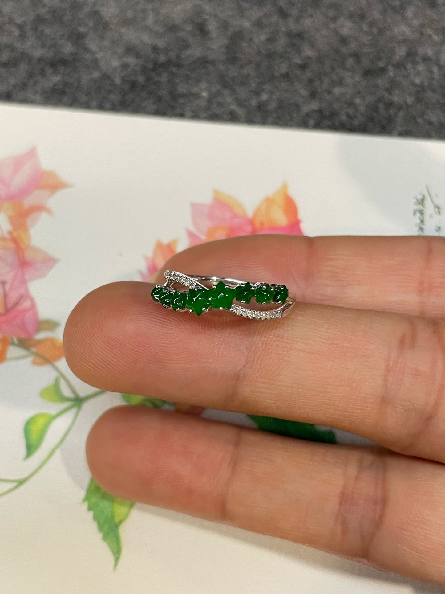 Green Jade Ring - Stars (NJR361)