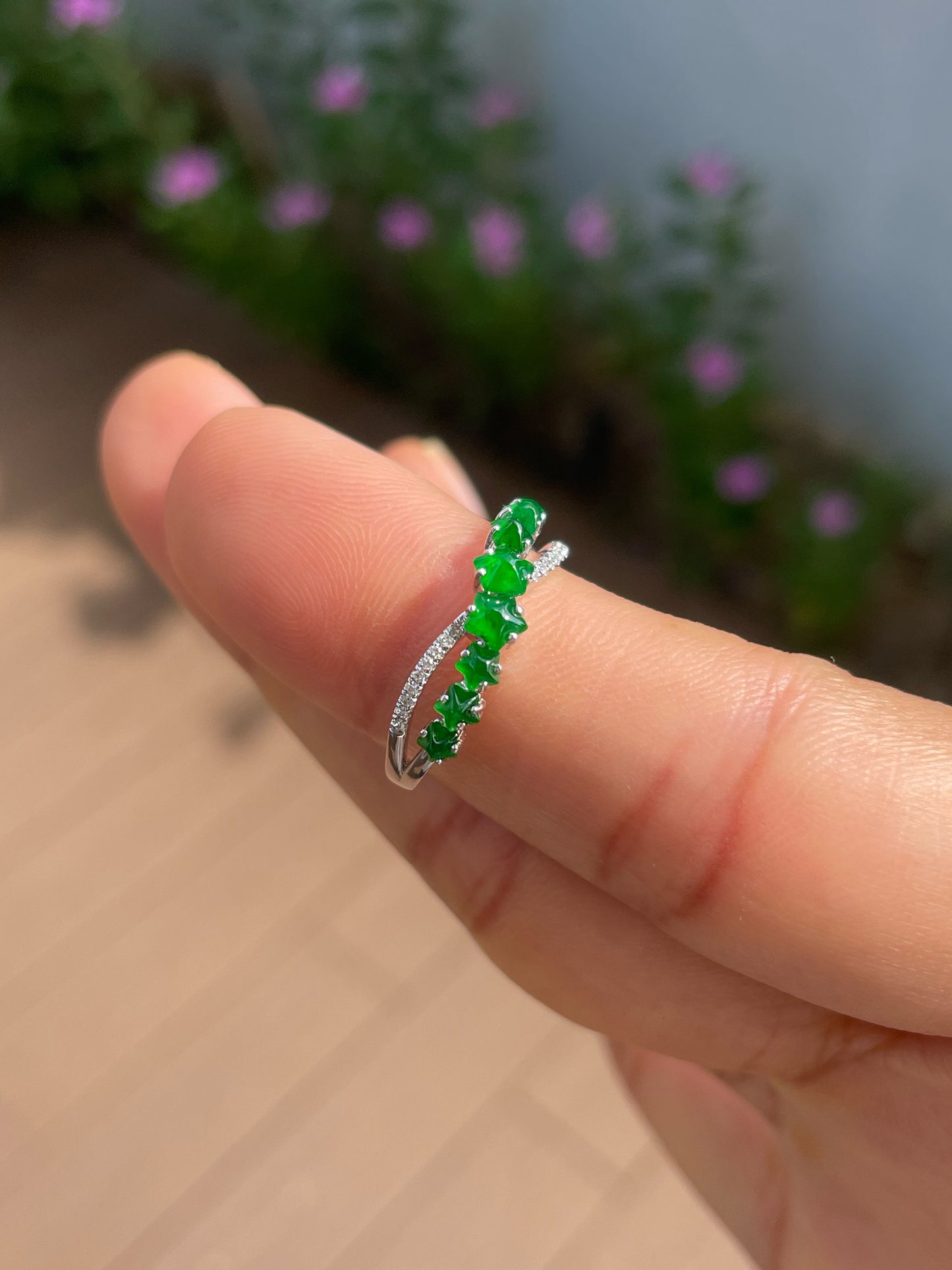 Green Jade Ring - Stars (NJR361)