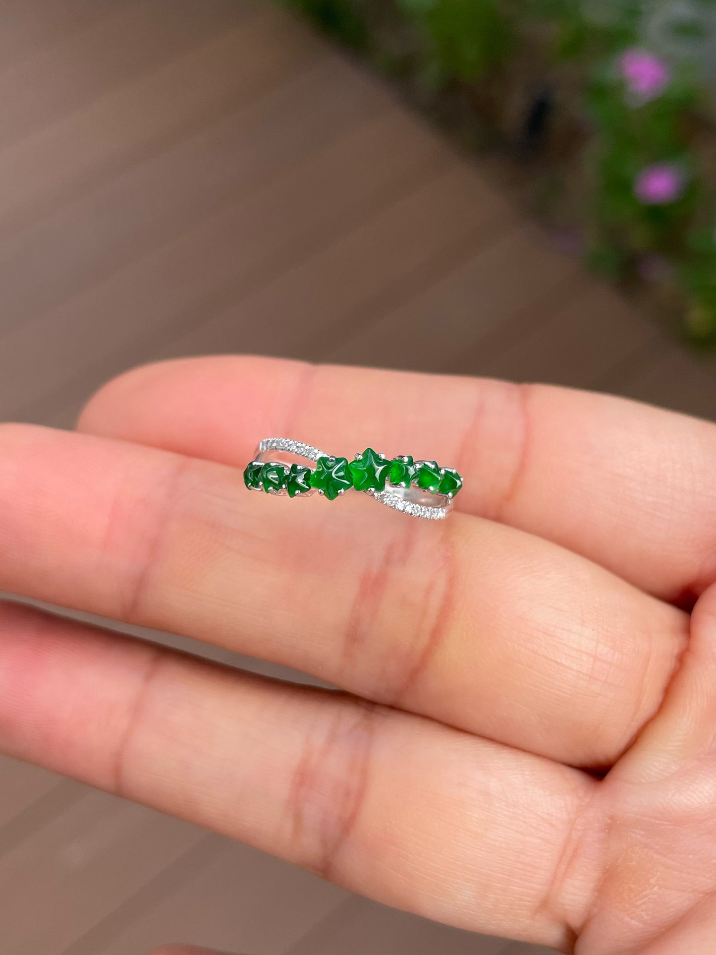 Green Jade Ring - Stars (NJR361)