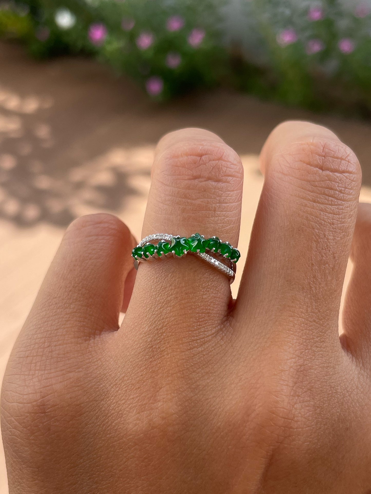 Green Jade Ring - Stars (NJR361)
