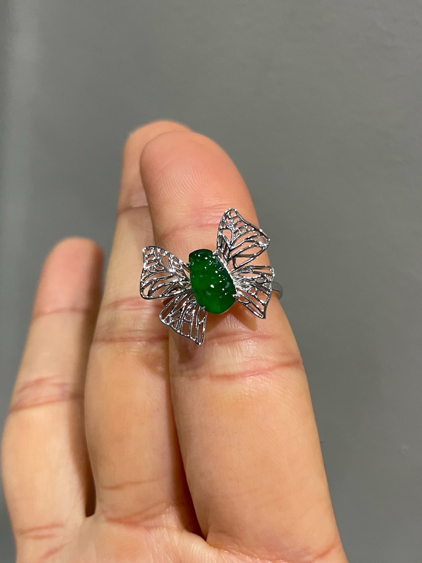 Green Jade Ring - Butterfly Design (NJR365)