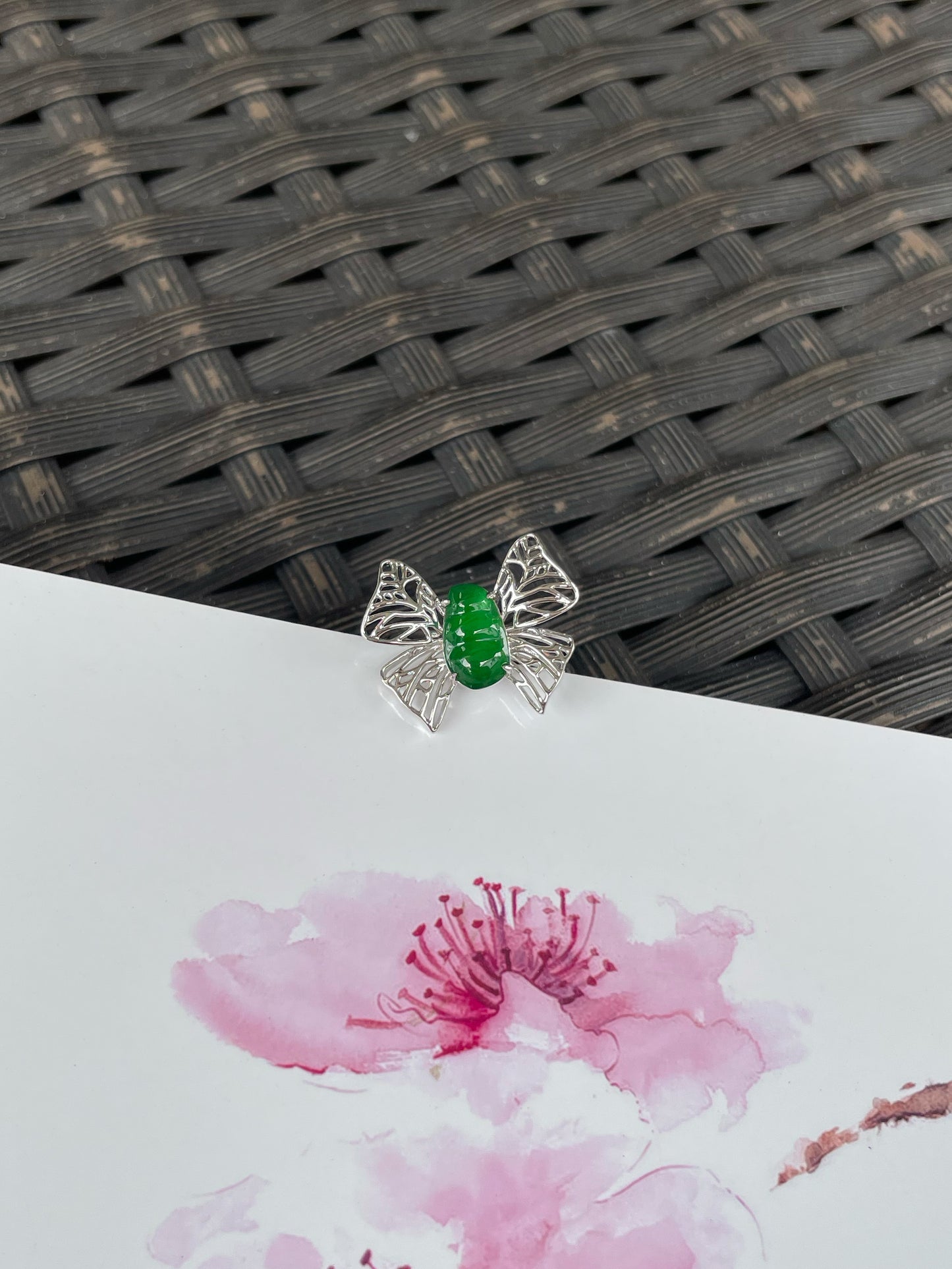 Green Jade Ring - Butterfly Design (NJR365)