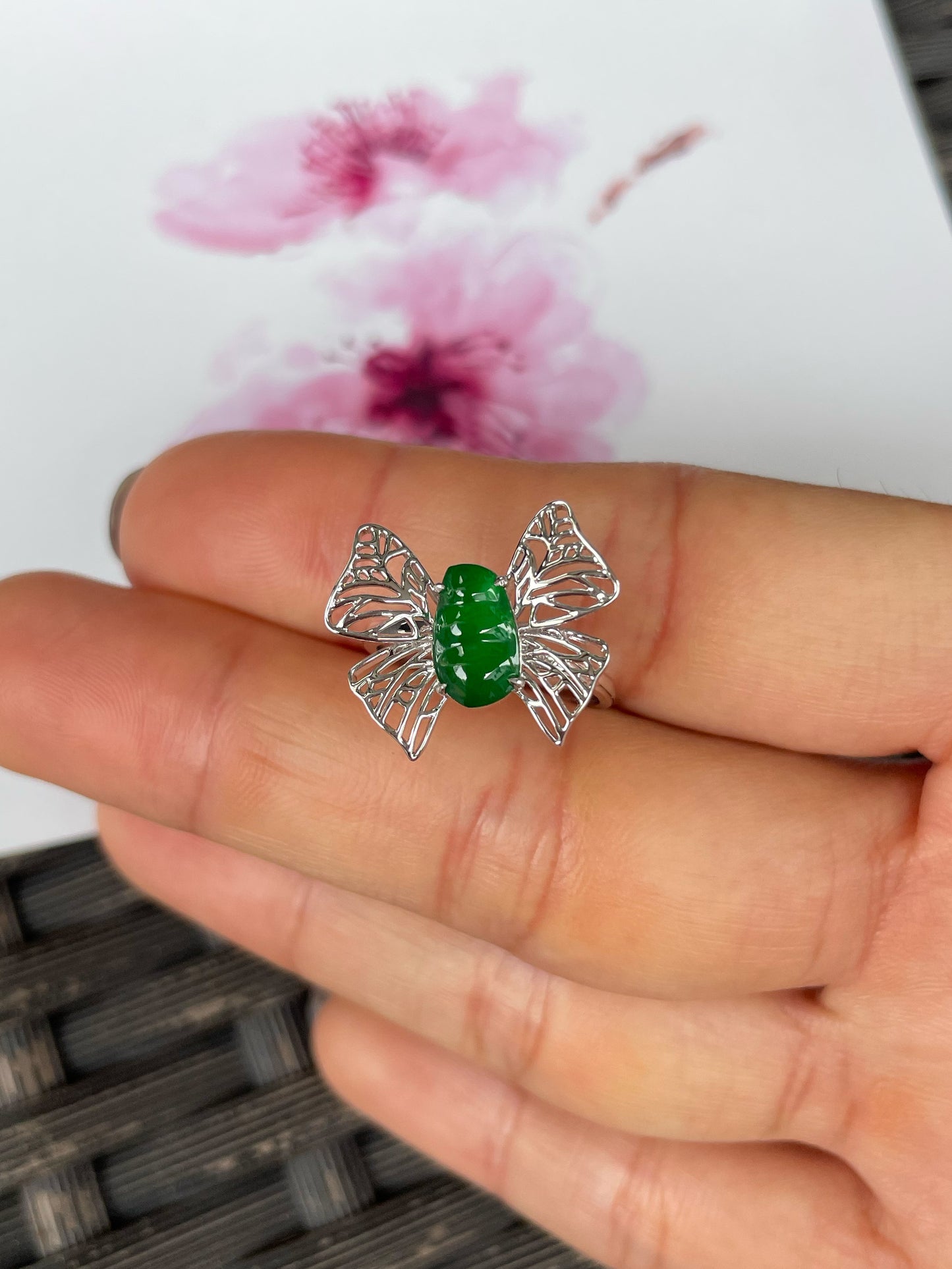 Green Jade Ring - Butterfly Design (NJR365)