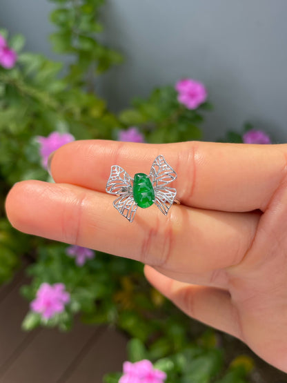 Green Jade Ring - Butterfly Design (NJR365)