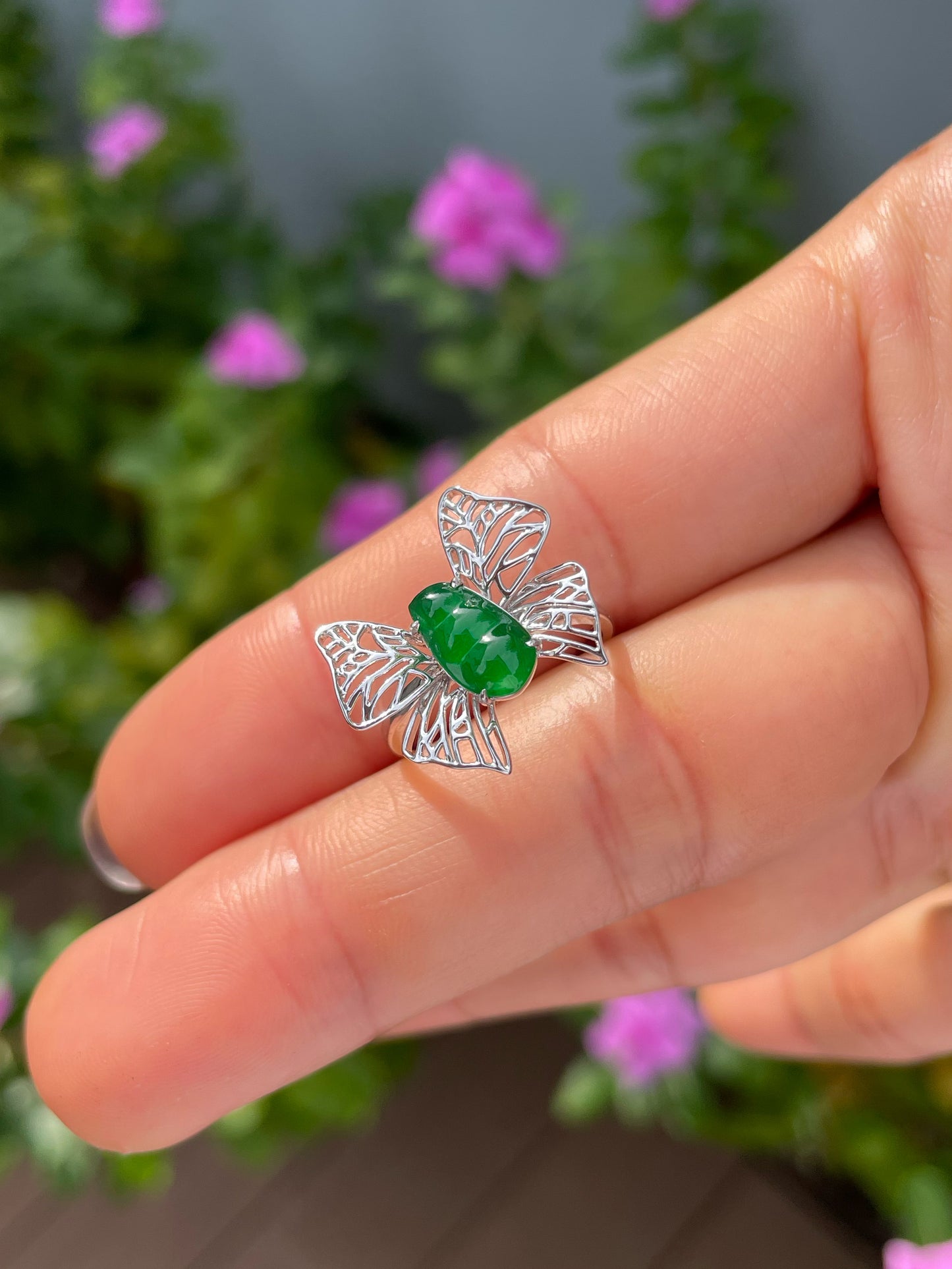 Green Jade Ring - Butterfly Design (NJR365)