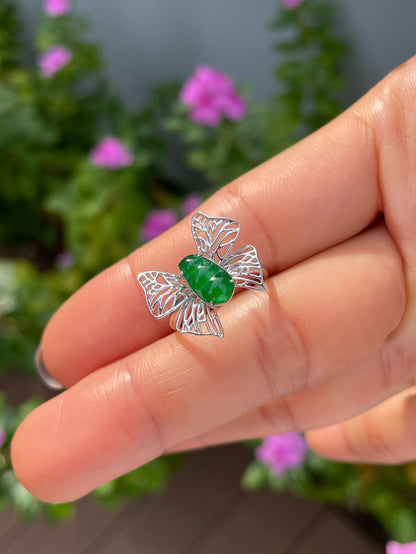 Green Jade Ring - Butterfly Design (NJR365)