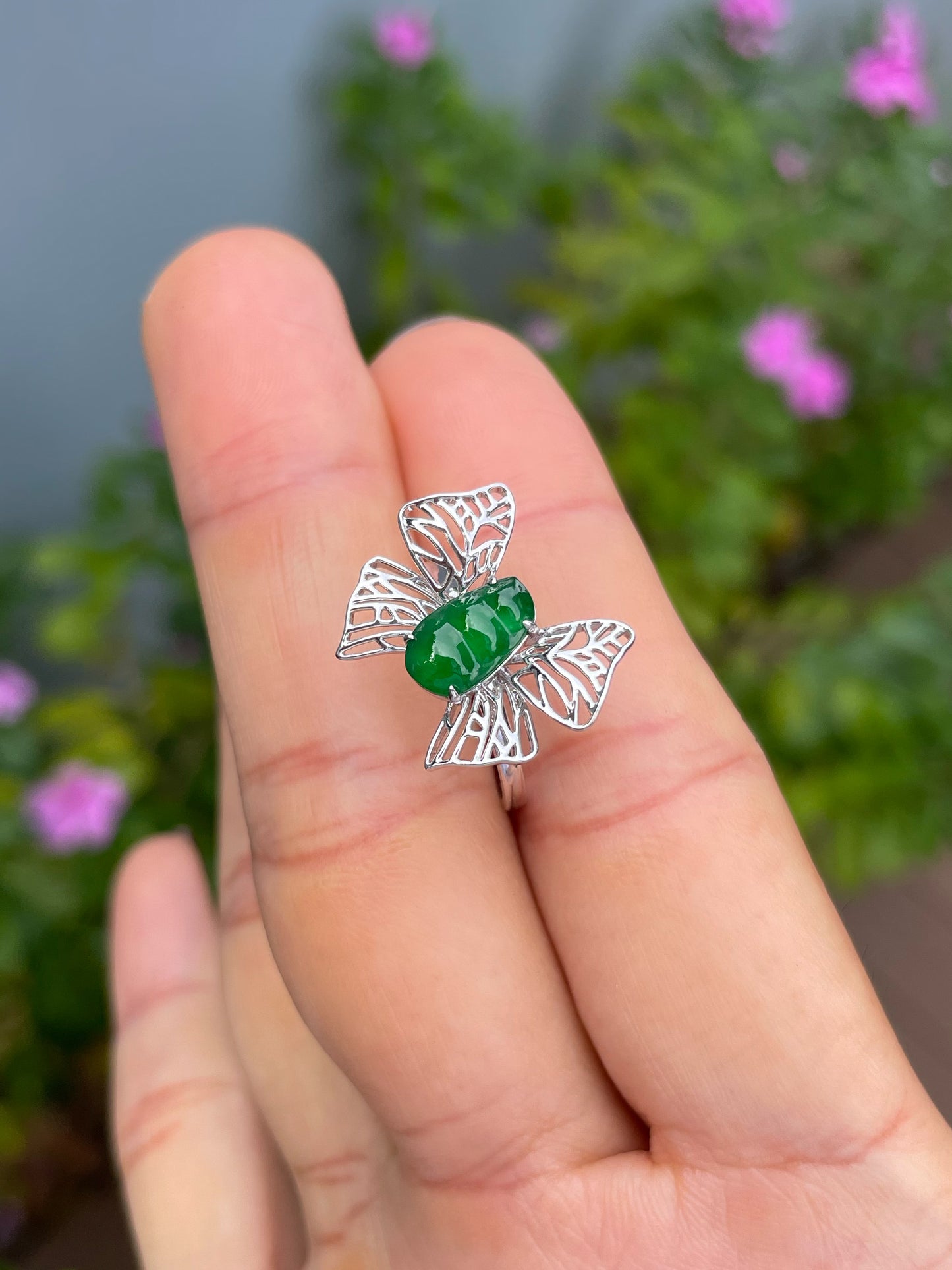 Green Jade Ring - Butterfly Design (NJR365)