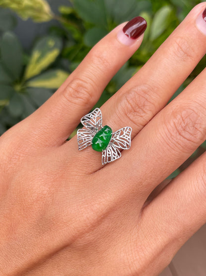Green Jade Ring - Butterfly Design (NJR365)