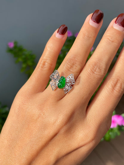 Green Jade Ring - Butterfly Design (NJR365)