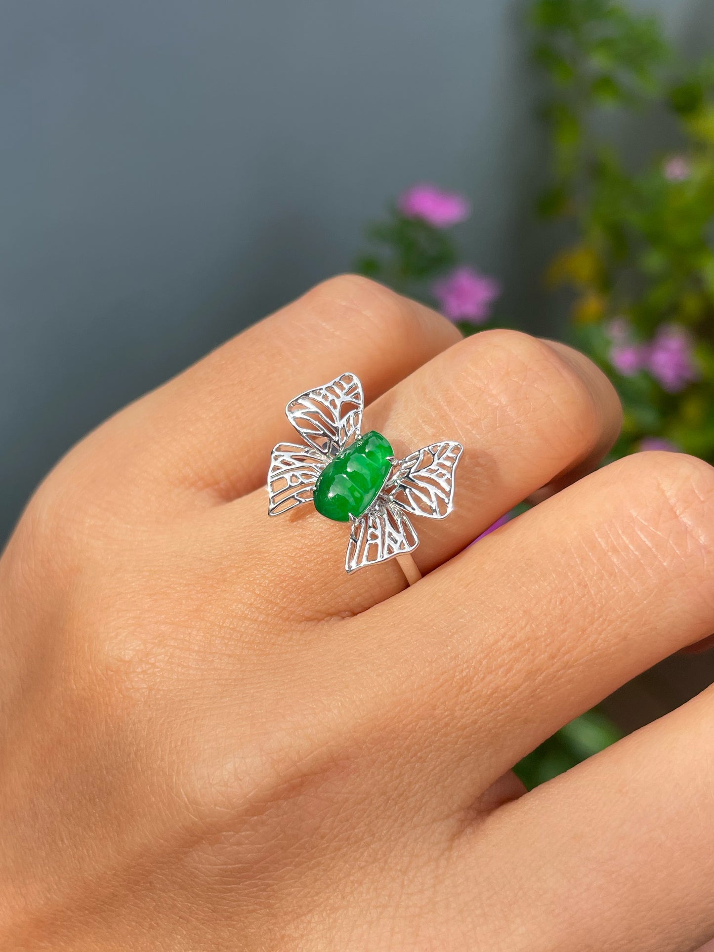Green Jade Ring - Butterfly Design (NJR365)