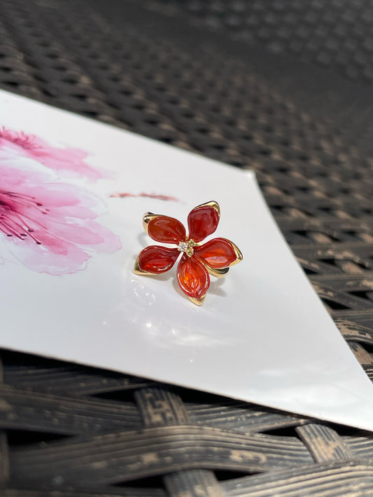 Orangy Red Jade Ring - Flower (NJR366)