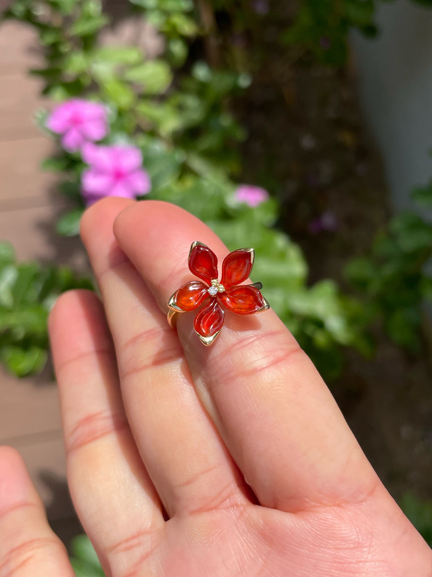Orangy Red Jade Ring - Flower (NJR366)