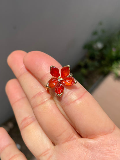 Orangy Red Jade Ring - Flower (NJR366)