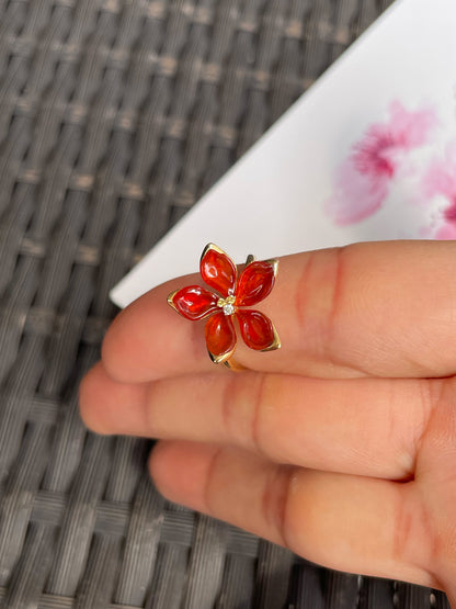 Orangy Red Jade Ring - Flower (NJR366)