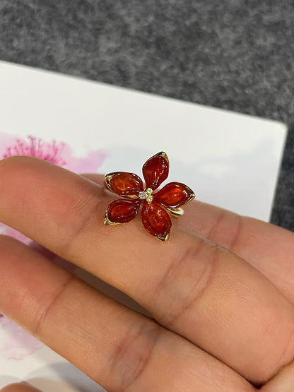Orangy Red Jade Ring - Flower (NJR366)